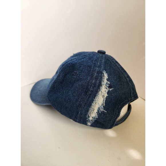 Ripped Denim Baseball Cap Distressed Hat Adjustable One Size Women Men Blue - Picture 6 of 9